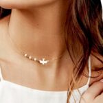 Naszyjnik Łańcuszek Złoty Jaskółka Ptak perły