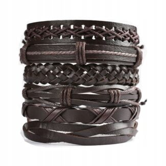 Bransoleta męska Brązowa pleciona skórzana