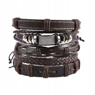 Bransoleta męska Brązowa pleciona skórzana
