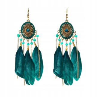 Kolczyki złote łapacze snów piórka boho lekkie