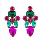 Kolczyki kryształki kamyki cyrkonie różowe zielone