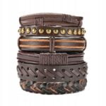Bransoleta męska Brązowa pleciona skórzana