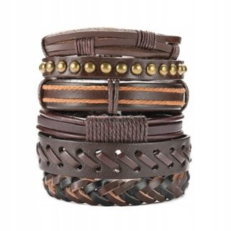 Bransoleta męska Brązowa pleciona skórzana