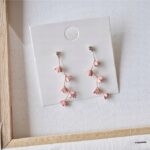 Kolczyki różowe kwiatek kwiaty cyrkonie sztyft