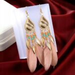 Kolczyki złote łapacze snów piórka boho orient Kolczyki złote łapacze snów piórka boho orient