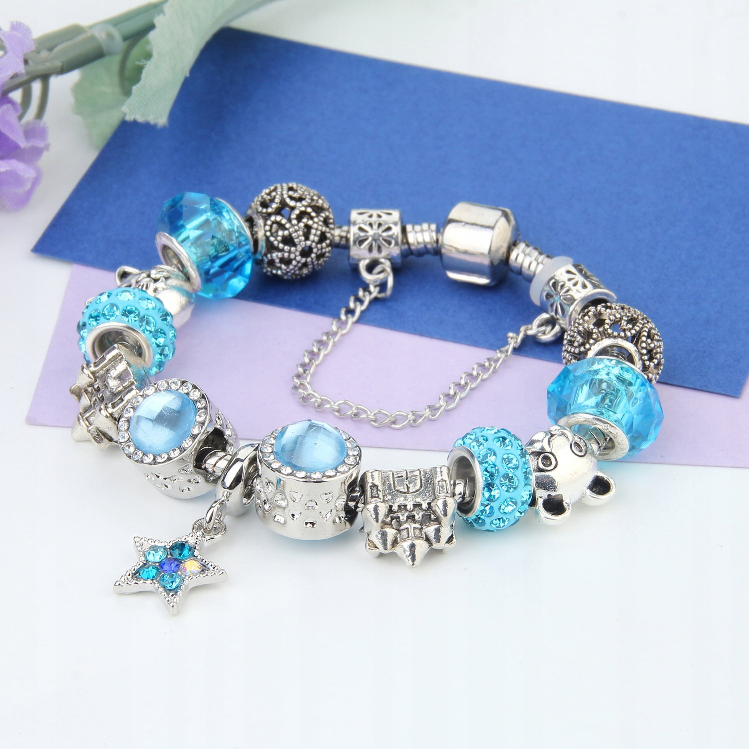 Bransoletka modułowa Charms Beads Błękitna 20 cm Bransoletka modułowa Charms Beads Błękitna 20 cm