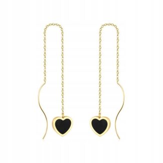 Kolczyki złote wiszące serca sztyfty łańcuszek