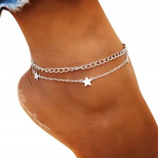 Bransoletka srebrna na nogę kostkę 2w1 Gwiazda