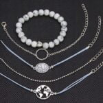 Zestaw bransoletka łańcuszek serce kontynenty