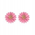Kolczyki różowe stokrotka boho sztyfty