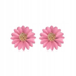 Kolczyki różowe stokrotka boho sztyfty