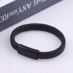 Bransoletka męska czarna skóra pleciona