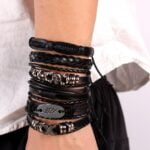 Bransoleta męska Czarna skórzana Czaszka Ryba
