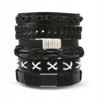 Bransoleta męska Czarna pleciona skórzana