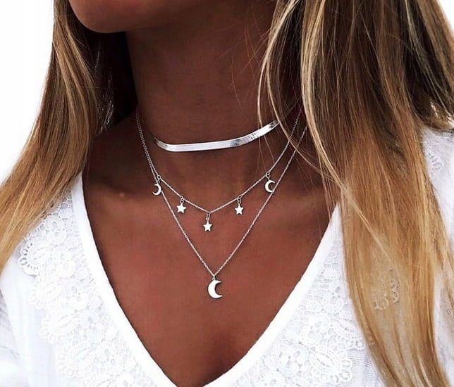 Naszyjnik Łańcuszek Srebrny 3w1 Księżyc Gwiazdy Naszyjnik Łańcuszek Srebrny 3w1 Księżyc Gwiazdy