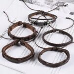 Bransoleta męska Brązowa pleciona skórzana