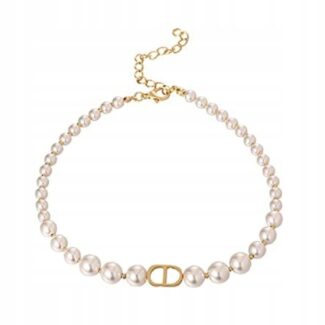 Naszyjnik Łańcuszek złoty białe korale