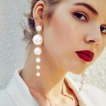 Kolczyki złote perły wiszące sztyfty