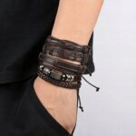 Bransoleta męska Brązowa pleciona skórzana