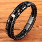 Bransoletka męska czarna skóra pleciona