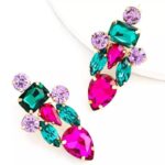 Kolczyki kryształki kamyki cyrkonie różowe zielone