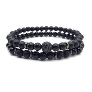 Bransoletka męska 2w1 czarna korale kamień onyks