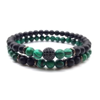 Bransoletka męska 2w1 zielona czarna korale onyks