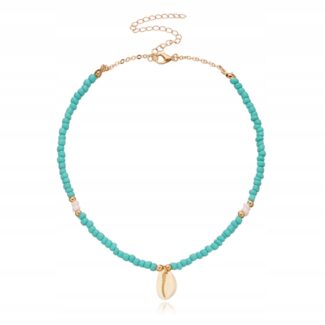Naszyjnik Łańcuszek Złoty Tyrkusowy Muszla Korale Naszyjnik Łańcuszek Złoty Tyrkusowy Muszla Korale