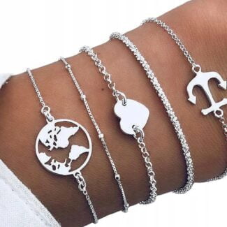 Zestaw bransoletka łańcuszek serce kotwica
