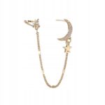 Kolczyk złoty nauszny księżyc gwiazdki łańcuszek