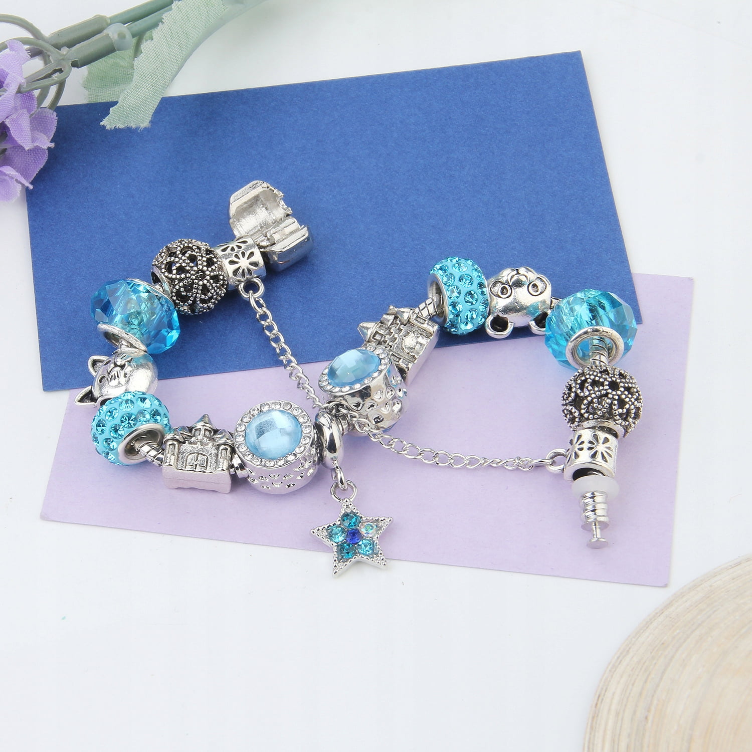 Bransoletka modułowa Charms Beads Błękitna 20 cm Bransoletka modułowa Charms Beads Błękitna 20 cm