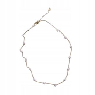 Naszyjnik Łańcuszek Złoty Białe Korale