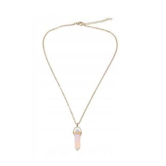 Naszyjnik Łańcuszek Złoty Różowy Kamień Amulet