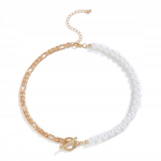 Naszyjnik Łańcuszek Złoty Łańcuch Białe Korale