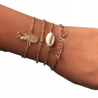 Zestaw bransoletka łańcuszek muszla ananas love