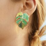 Kolczyki zielone monstera liście sztyfty
