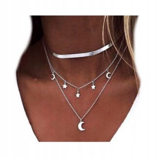 Naszyjnik Łańcuszek Srebrny 3w1 Księżyc Gwiazdy