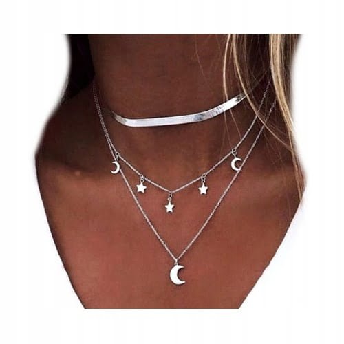 Naszyjnik Łańcuszek Srebrny 3w1 Księżyc Gwiazdy Naszyjnik Łańcuszek Srebrny 3w1 Księżyc Gwiazdy