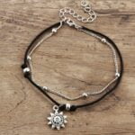 Bransoletka srebrna na nogę kostkę 2w1 Słońce