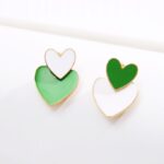 Kolczyki złote serce białe zielone sztyfty