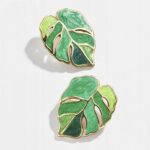 Kolczyki zielone monstera liście sztyfty