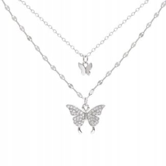 Naszyjnik Łańcuszek Srebrny 2w1 Motyl Cyrkonie Naszyjnik Łańcuszek Srebrny 2w1 Motyl Cyrkonie
