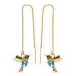 Kolczyki złote wiszące koliber ptak łańcuszek