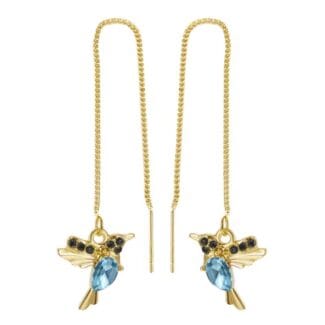 Kolczyki złote wiszące koliber ptak łańcuszek