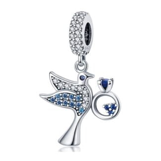 Charms do bransoletki Srebro 925 Ptak Miłosny z pierścionkiem