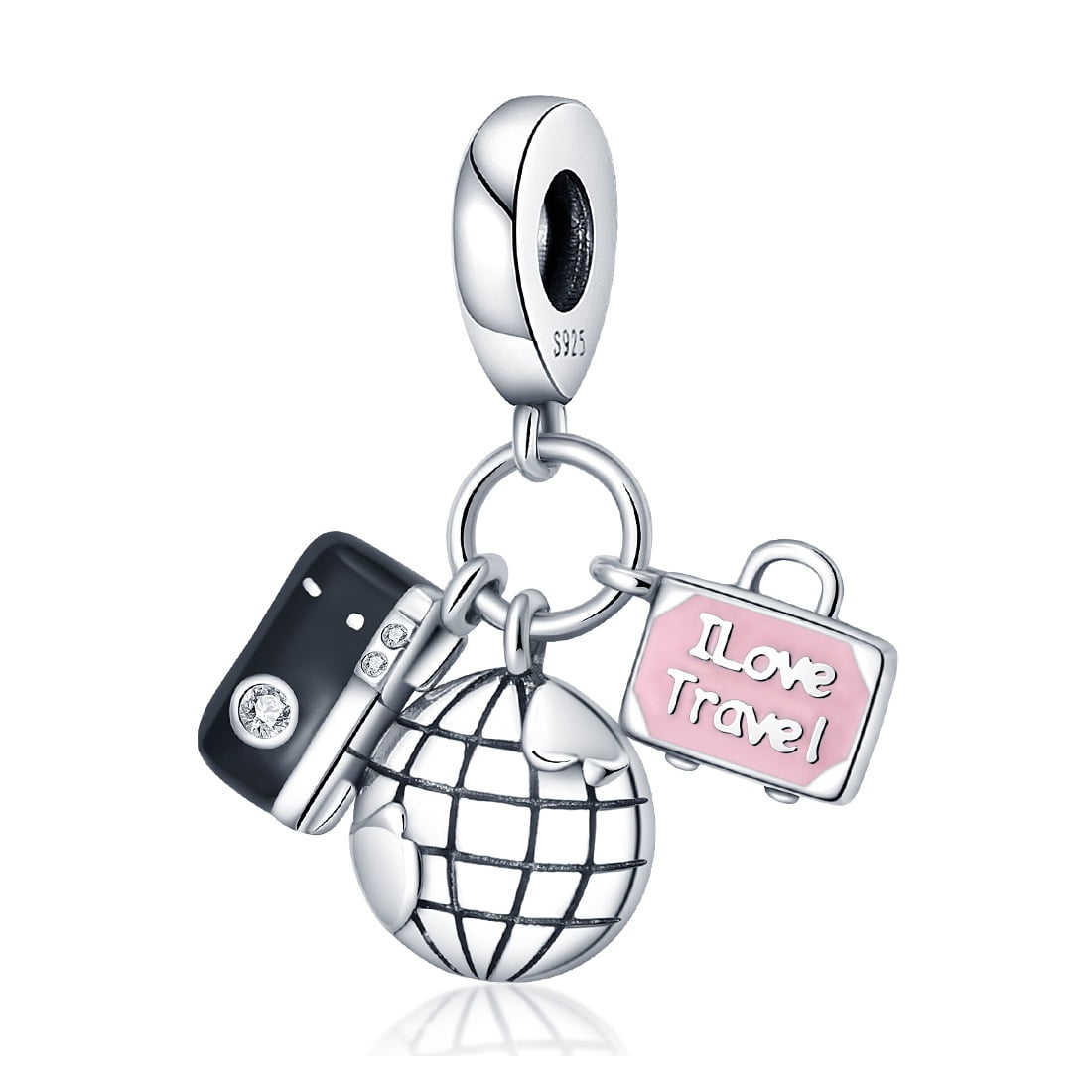 Charms do bransoletki Srebro 925 Aparat Globus Walizka Charms do bransoletki Srebro 925 Aparat Globus Walizka