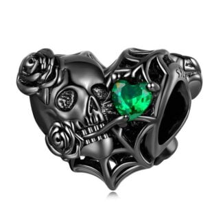 Charms do bransoletki Srebro 925 Serce Czaszka Czarna Róża