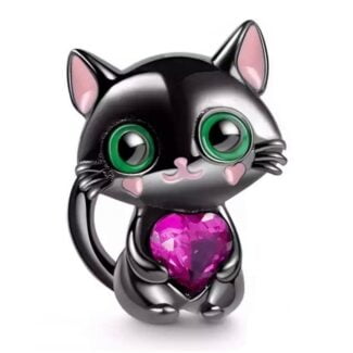 Charms do bransoletki Srebro 925 Kotek z sercem