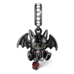Charms do bransoletki Srebro 925 Czarny Smok Szczerbatek