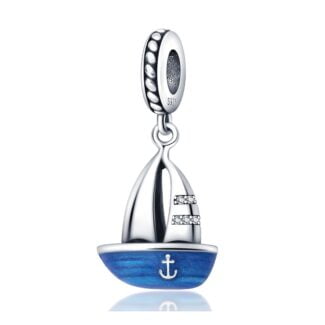 Charms do bransoletki Srebro 925 Łódka Niebieska